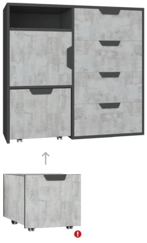 Скрин Нано с 1 врата, 4 чекмеджета и ниша с подвижен контейнер графит и енигма