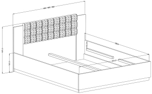 Легло Сигма с тапицирана табла и повдигащ механизъм дъб флагстаф със сребриста нишка и черен мат за матрак с размер 140/200, 160/200 или 180/200 см
