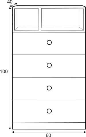Скрин Пиксел с 4 чекмеджета и 2 ниши дъб бискит, бял мат и сив