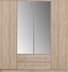 Гардероб Оптимо с 4 врати и 2 чекмеджета с огледало с дължина 200 см дъб сонома
