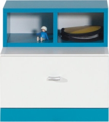 Нощно шкафче Моби с 1 чекмедже и 2 ниши бял мат и тюркоаз