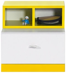 Нощно шкафче Моби с 1 чекмедже и 2 ниши бял мат и жълт