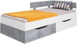 Единично легло Сигма с 2 чекмеджета за матрак с размер 90/200 см бял мат и бетон