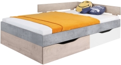 Единично легло Сигма с 2 чекмеджета за матрак с размер 120/200 см  бетон, бял мат и дъб