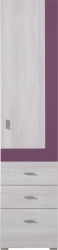 Регал Некст с 1 врата и 3 чекмеджета избелен бор и лилав