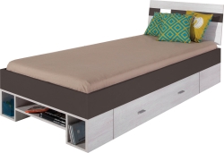 Единично легло Некст с 1 чекмедже и ниши за матрак с размер 90/200 см избелен бор и сив