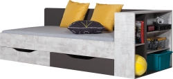 Единично легло Табло с 2 чекмеджета и панел с рафтове за матрак с размер 90/200 см графит и енигма