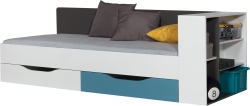 Единично легло Табло с 2 чекмеджета и панел с рафтове за матрак с размер 90/200 см графит, бял мат и атлантик