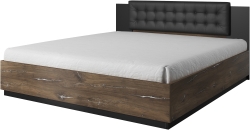 Легло Сигма с тапицирана табла дъб флагстаф със сребриста нишка и черен мат за матрак с размер 140/200, 160/200 или 180/200 см