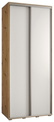 Гардероб Давос 1 с 2 плъзгащи врати с дълбочина 45 см дъб артизан и бял мат с дръжки сребро с дължина 100, 110, 120, 130 или 140 см
