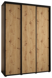 Гардероб Давос 1 с 3 плъзгащи врати с дълбочина 45 см черен мат и дъб артизан с черни дръжки с дължина 150, 160, 170, 180, 190 или 200 см