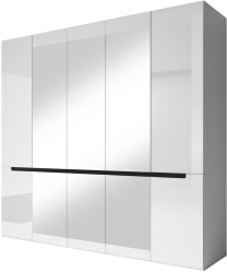 Гардероб Хектор с 5 врати 3 огледала бял гланц с дължина 225 см