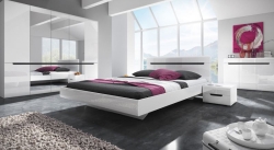 Спален комплект Хектор бял гланц с избор на размер на легло и гардероб
