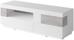 ТВ шкаф Силке с 2 чекмеджета и клапваща врата бял гланц и бетон колорадо