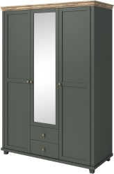 Гардероб Евора с 3 врати и 2 чекмеджета с огледало тъмно зелен и дъб лефкас с дължина 154 см