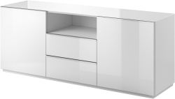 Скрин Хелио с 2 врати, 2 чекмеджета и 1 ниша бял мат и бяло стъкло