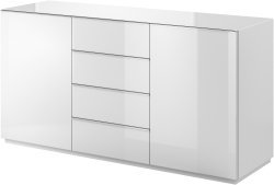 Скрин Хелио с 2 врати и 4 чекмеджета бял мат и бяло стъкло