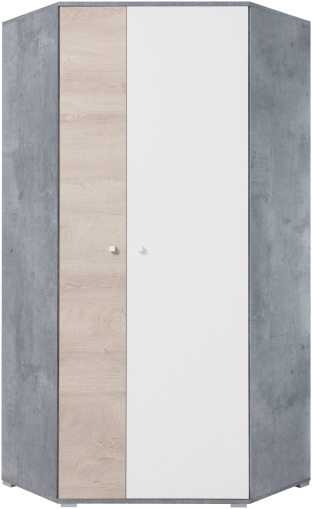 Ъглов гардероб Сигма с 2 врати бетон, бял мат и дъб