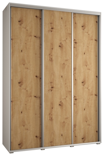Гардероб Давос 1 с 3 плъзгащи врати с дълбочина 45 см бял мат и дъб артизан с дръжки сребро с дължина 150, 160, 170, 180, 190 или 200 см