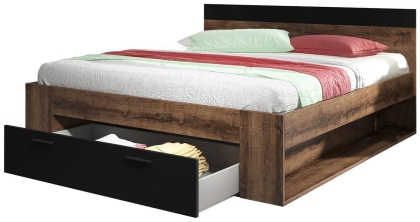Легло Бета с чекмедже и ниши манастирски дъб и черен мат за матрак с размер 160/200 или 180/200 см
