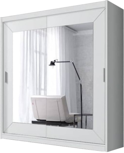 Гардероб Алфа с 2 плъзгащи врати и огледало бял мат с дължина 180 и 200 см