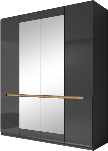 Гардероб Хектор с 4 врати 2 огледала сив гланц и апенцелски бор с дължина 181 см