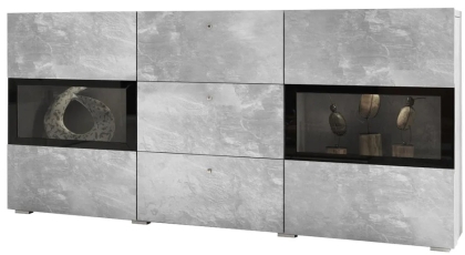 Скрин Барос с 2 врати и 3 чекмеджета светъл бетон и черни рамки
