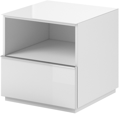 ТВ шкаф Хелио с 1 чекмедже и ниша с дължина 50 см бял мат и бяло стъкло