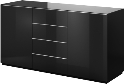 Скрин Хелио с 2 врати и 4 чекмеджета черен мат и черно стъкло