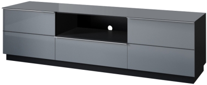 ТВ шкаф Хелио с 2 клапващи врати, 1 чекмедже и ниша с дължина 180 см черен мат и сиво стъкло