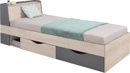 Единично легло Делта с 2 чекмеджета и ракла за матрак с размер 90/200 см дъб и антрацит