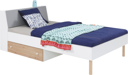 Единично легло Фаро с ракла и чекмедже за матрак с размер 90/200 см бял, дъб артизан и сив