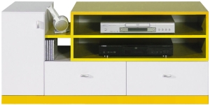 ТВ шкаф Моби с 1 врата, 2 чекмеджета и 4 ниши бял мат и жълт