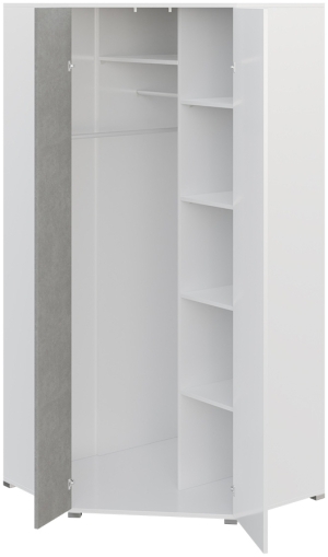 Ъглов гардероб Сигма с 2 врати бетон, бял мат и дъб