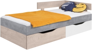 Единично легло Сигма с 2 чекмеджета за матрак с размер 90/200 см  бетон, бял мат и дъб