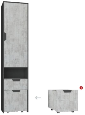 Регал Нано с 1 врата, 1 чекмедже и ниша с подвижен контейнер графит и енигма