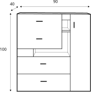 Скрин Некст с 1 врата, 4 чекмеджета и 2 ниши избелен бор и лилав