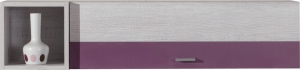 Стенна етажерка Некст с повдигаща врата и ниша избелен бор и лилав