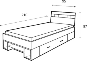 Единично легло Некст с 1 чекмедже и ниши за матрак с размер 90/200 см избелен бор и лилав