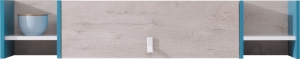 Стенна етажерка Планет с повдигаща врата бял мат, дъб и морскосин