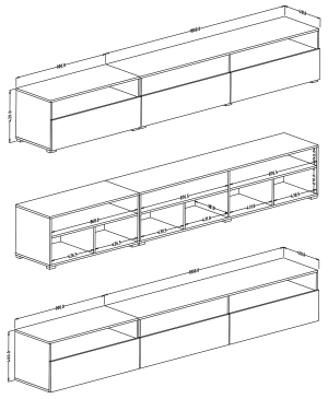ТВ шкаф Барос с 3 врати и 3 ниши стоящ или за стенен монтаж дъб артизан и черен мат