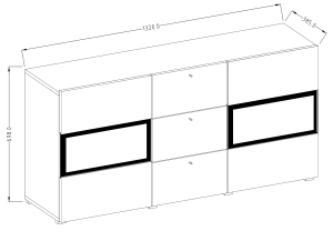 Скрин Атина с 2 врати и 3 чекмеджета черен гланц и черни рамки