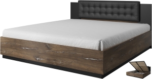 Спален комплект Сигма с легло с повдигащ механизъм дъб флагстаф със сребриста нишка и черен мат