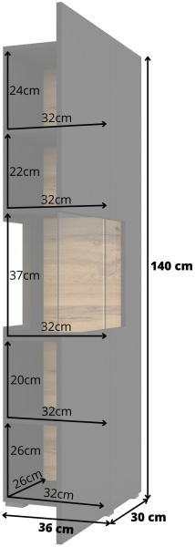 Витрина Ава с 1 лява/дясна врата стояща или за стенен монтаж черен оникс и дъб вотан