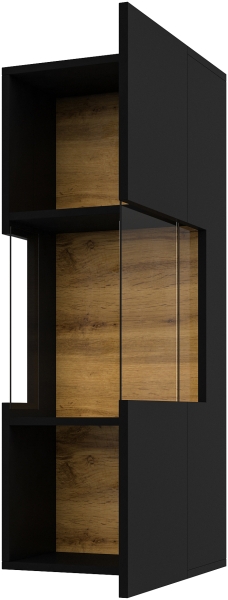 Стенна витрина Ава с 1 лява/дясна врата черен оникс и дъб вотан