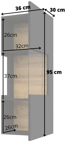 Стенна витрина Ава с 1 лява/дясна врата черен оникс и дъб вотан