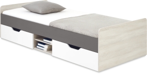 Единично легло Ремо с 2 чекмеджета и 2 ниши за матрак с размер 90/200 см бял мат, бял дъб уилтън и антрацит