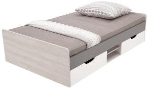 Единично легло Ремо с 2 чекмеджета и 2 ниши за матрак с размер 90/200 см бял мат, бял дъб уилтън и антрацит
