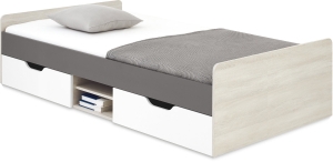 Единично легло Ремо с 2 чекмеджета и 2 ниши за матрак с размер 120/200 см бял мат, бял дъб уилтън и антрацит