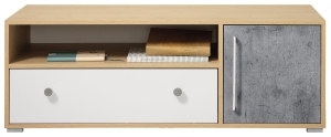 ТВ шкаф Степ с 1 врата, 1 чекмедже и 1 ниша дъб бискит, бял мат и бетон
